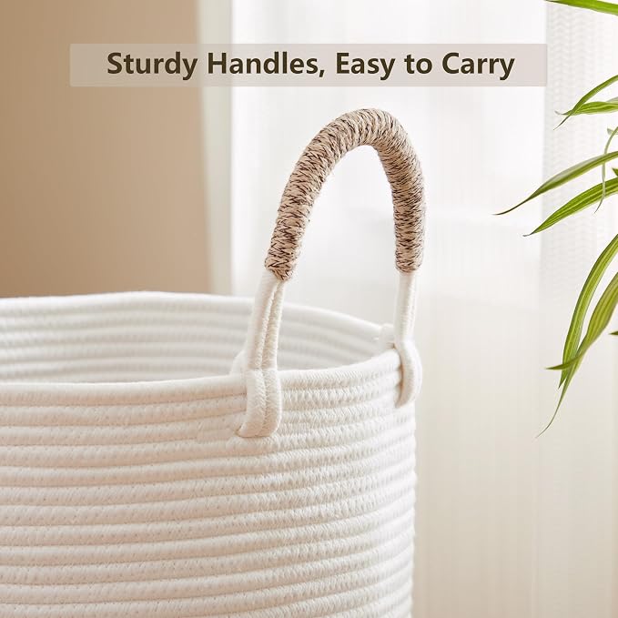 80L Extra Large Laundry Hamper Tall Woven Laundry Basket, Brown | Clothes Hamper, Blanket Basket for Living Room Bathroom Bedroom, 16"L x 16"W x 22"H