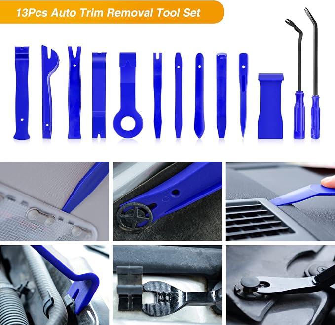 GOOACC 13PCS Nylon Trim Removal Tool Set | for Bumper Fastener Rivet Clips Car Clip Panel Audio Video Dashboard Dismantle Blue