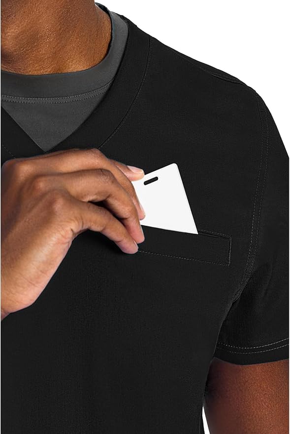 Med Couture Rothwear Touch Mens Scrubs Top 3 Pockets Modern Fit | 2-Way Stretch, Ultra-Soft Fabric, Lightweight Feel, Knit Details, Side Vents, Durable Construction, Easy Care