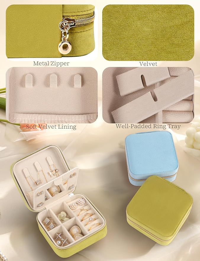 MFXIP Plush Velvet Travel Jewelry Case Small Jewelry Box Jewelry Organizer Storage Case Portable Jewelry Travel Case for Girls Womens Earring, Necklace, Rings,Bracelets with Mirror