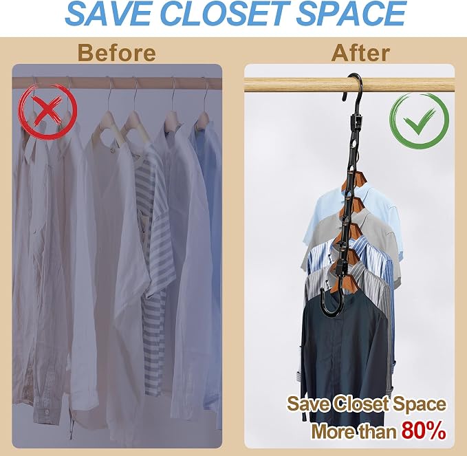 24 Pack Hangers Space Saving Magic Space Saver Smart Plastic Hangers Black | Clothes Hanger Organizer Closet Organizers and Storage for Closet Wardrobe Apartment College Dorm Room Essentials