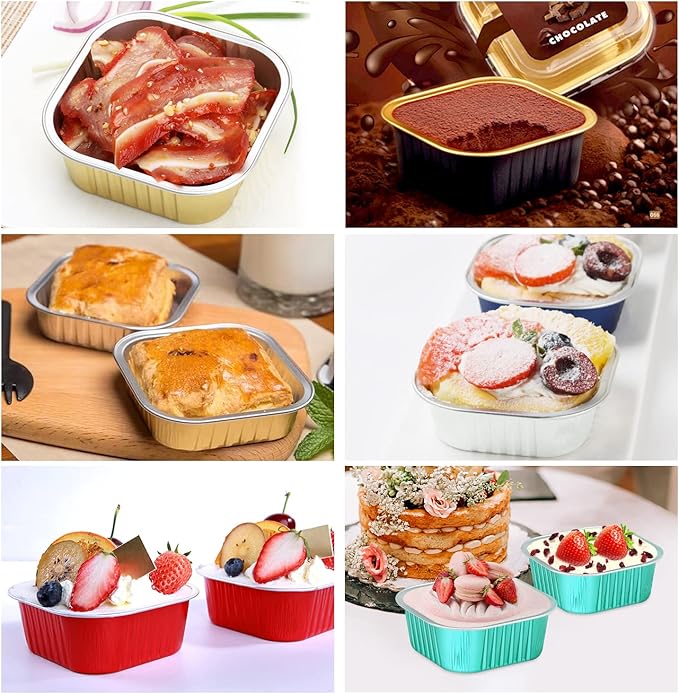 LNYZQUS Mini Cake Pans with Lids and Spoons,10oz Disposable Small Foil Baking Tins,40 Pack Individual Cake Containers for Home Bakers Bake Sales-White,4x4 Square