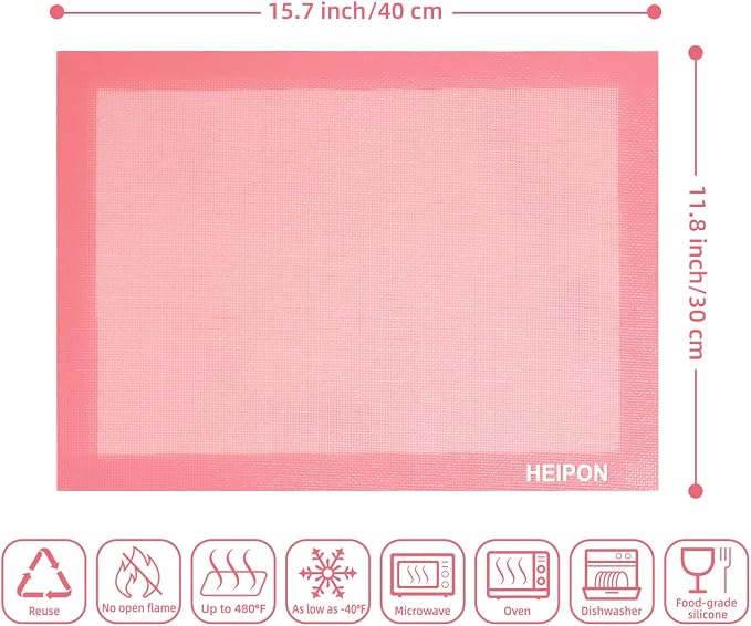 Pink Perforated Baking Mat,Cuttable Baking Mat,15.7"Lx11.8"W"W,Silicone Baking Mat,Non-Stick,Breathable Mat,Reusable(Pink,2pcs)