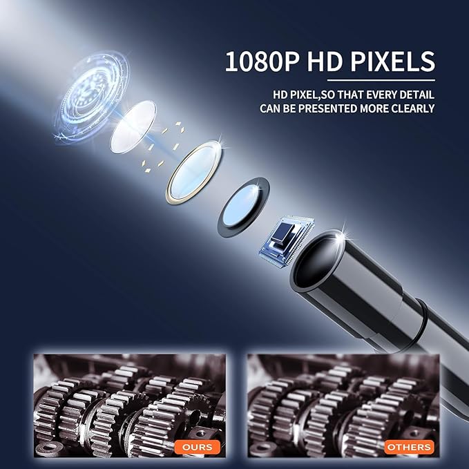 Daxiongmao Endoscope Camera with Light, 1080P HD Borescope, IP67 Waterproof Snake Camera – Ideal for Inspecting Walls, Vents, Automotive Engines, Pipes – A Great Gift Tool for Men (50ft)