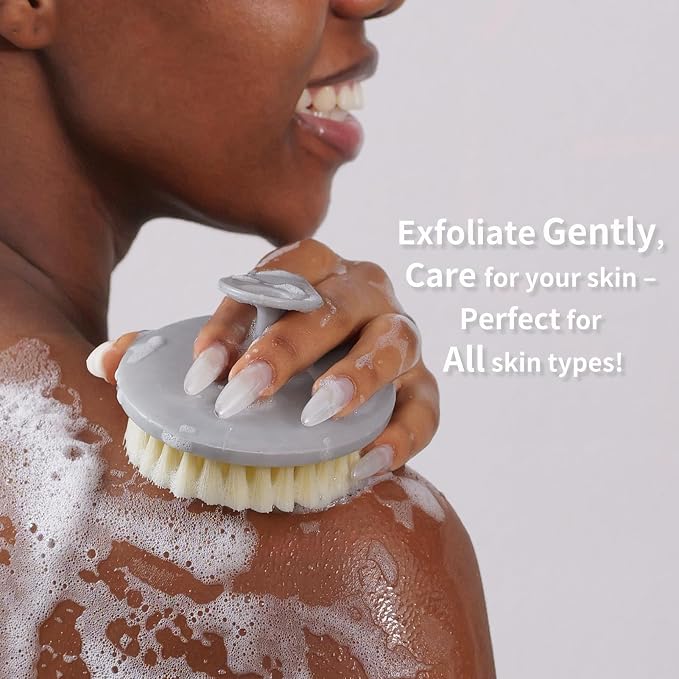 2 Pack Body Brushes, BEAUTAIL Gentle Exfoliating Shower Brush | Soft Bristle Body Scrubber for Sensitive Skin, Women & Men, Non-Slip Easy-Grip Handle, Durable Bath Brush (Blue+Gray)