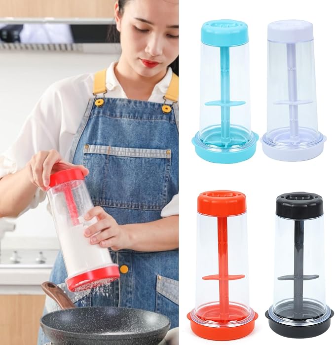 Rotary Flour Sifter Large Capacity Clear Flour Mixing Cup Handheld Tapioca Baking Dispenser Sieve Container Kitchen Cooking Tools Black