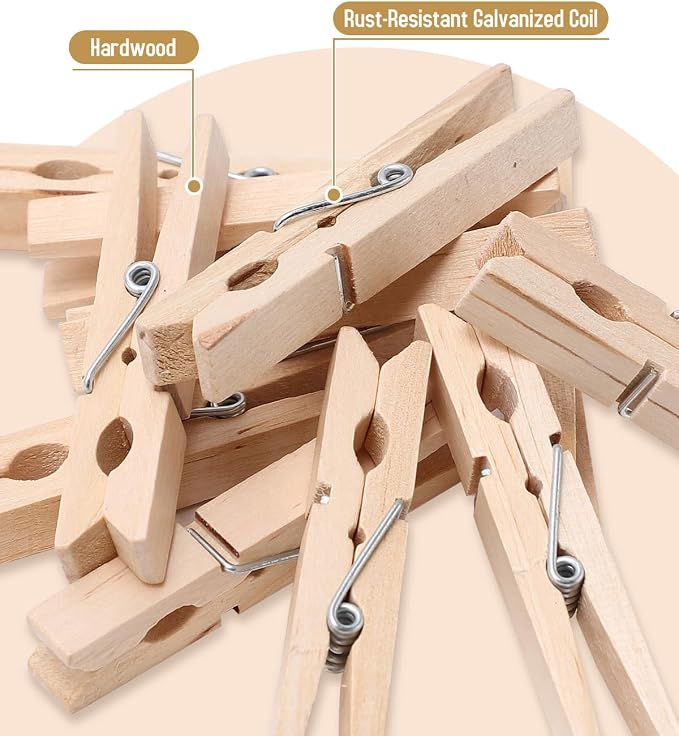100 Pack Wooden Clothes Pins 2.9 Inch, Heavy-Duty Wood Clothespins | Wooden Clips for Hanging, Crafts, Laundry, Photo Display & Classroom Decoration, Smooth Finish & Rust Resistant Spring