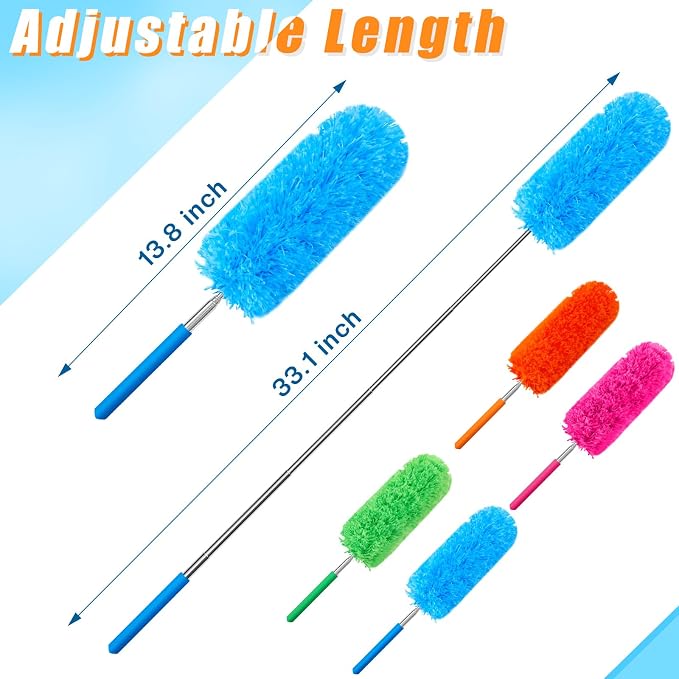 Tanlade 12 Pcs Microfiber Feather Duster for Cleaning, Extendable 13-31 Inch Ceiling Fan Duster with Bendable Head, Washable Tools for Ceiling Fans, Furniture, Car, Cobwebs (Stylish Color)