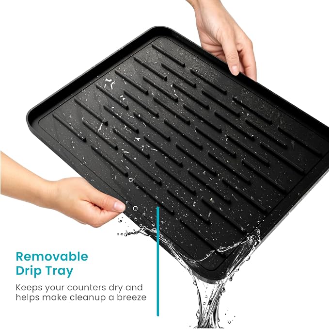 Home Zone Living Dish Drying Rack for Kitchen Counter | X-Shape Foldable Design with Drip Tray and Holder for Utensils and Wine Glasses