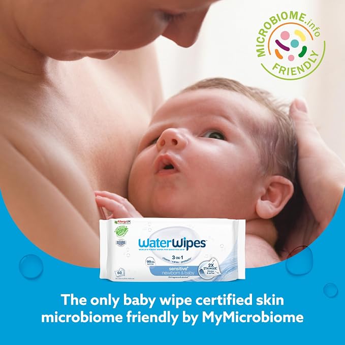 WaterWipes Sensitive+ Newborn & Baby Wipes, 3-In-1 Cleans, Cares, Protects, 99.9% Water, Unscented & Hypoallergenic, 300 Count (5 Packs)