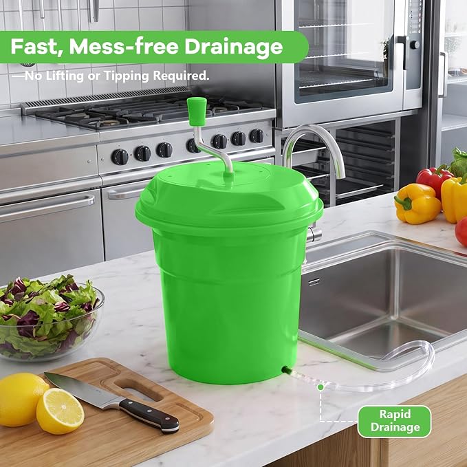 3.2 Gallon Commercial Salad Spinner, Heavy Duty Salad Dryer with Draining Hose, 12Qt Manual Lettuce Dryer for Washing, Spinning & Draining, Holds 4 Heads of Lettuce for Restaurant Kitchen Prep