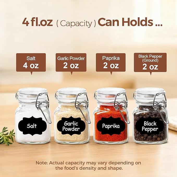 ComSaf Square Small Glass Spice Jars with Airtight Lids 4 oz 6 Pack Pantry | Honey herbs, Farmhouse pantry organization, Mini favor jars, Labels included, Funnel included, Kitchen storage, Snacks