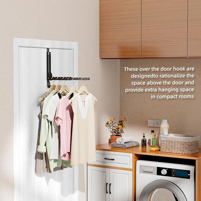 BAKON Heavy Duty Over Door Hooks with 10 Ridges,Compact Double Folding Over the Door Hanger for Bathroom Laundry, Portable Clothes Drying Rack with Hook, Over the Door Clothes Hanger for Bag(1, Black)