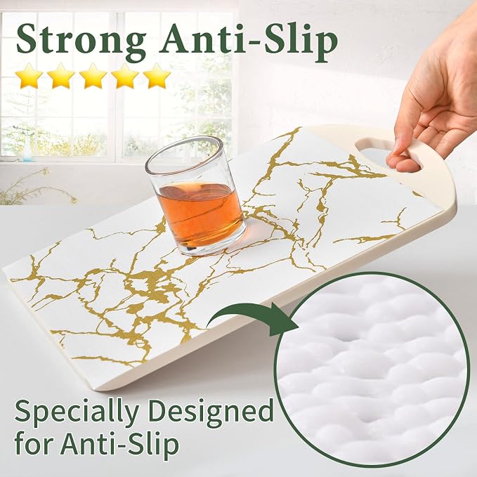 Drawer and Shelf Liner for Kitchen Cabinet Non Slip Waterproof | Shelf Paper 23.6 in X 20 Ft Non Adhesive Refrigerator Liners Gold White Marble Easy Liners for Bathroom Cupboard