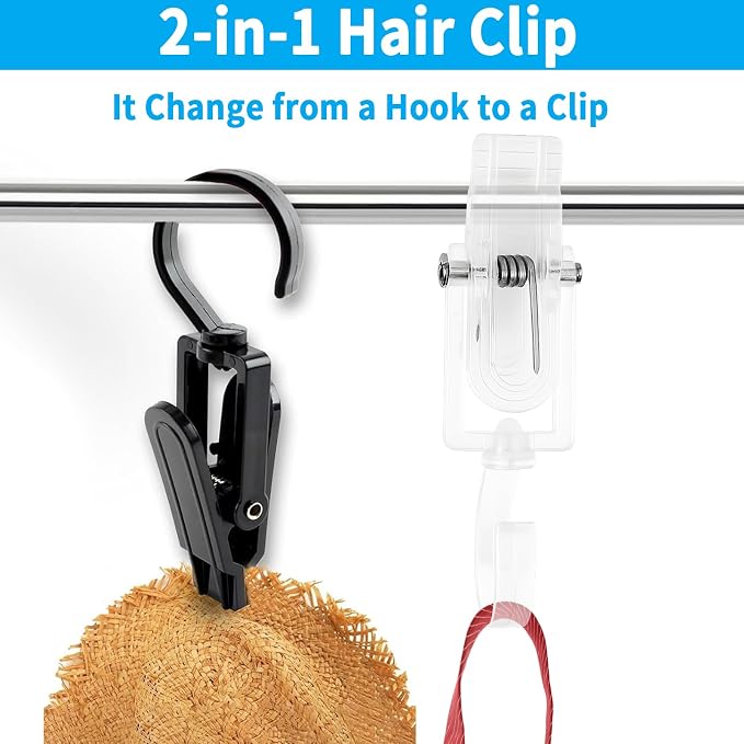 20 PCS Laundry Hooks with Clips Super Strong Plastic Home Travel Swivel Hanging Hanger Closet Organizer Clamps Socks Boot Bras Towels for Bathroom Wardrobe Kitchen Office - 4.3 Inches (Clear)