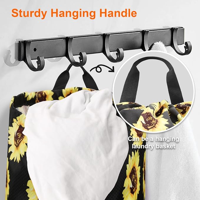 Laundry Bag Backpack Durable Laundry Bag with Shoulder Straps and Mesh Pockets Portable Laundry Hamper Dirty Clothes Bag for College, Travel, Laundromat, Apartment (Sunflower, 2 Pack)