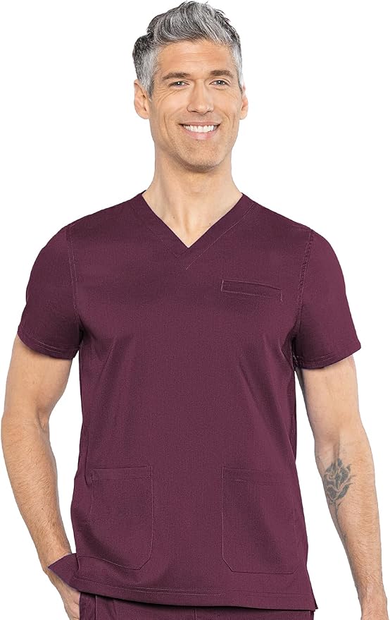 Med Couture Rothwear Touch Mens Scrubs Top 3 Pockets Modern Fit | 2-Way Stretch, Ultra-Soft Fabric, Lightweight Feel, Knit Details, Side Vents, Durable Construction, Easy Care