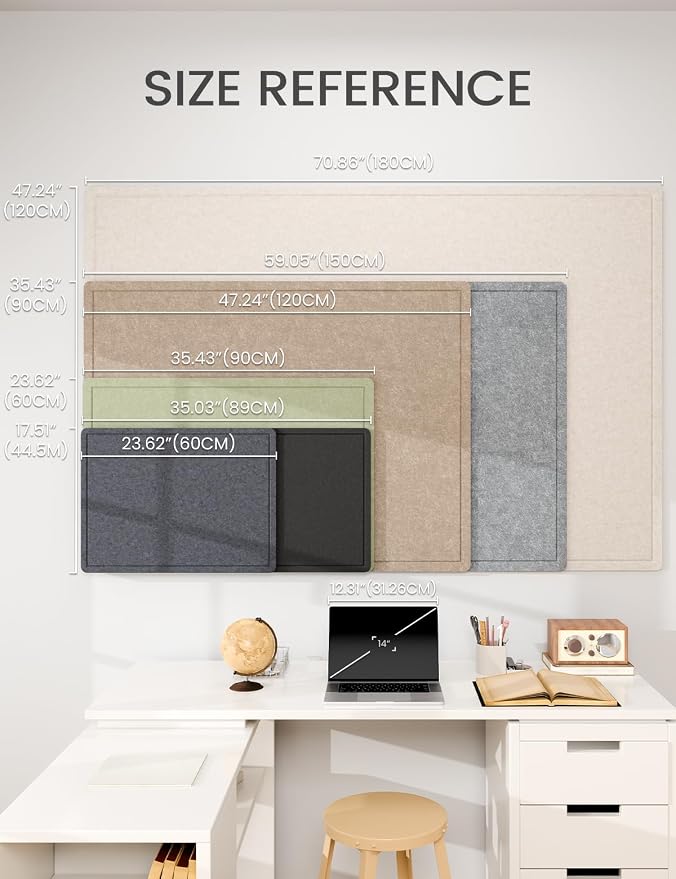 Fluxynara 23.6" x 17.1" Bulletin Board, Black | Cork Board Alternative with 12 Removable Adhesive Tabs, Foldable Felt Pin Board for Home, Office, Classroom & Dorm