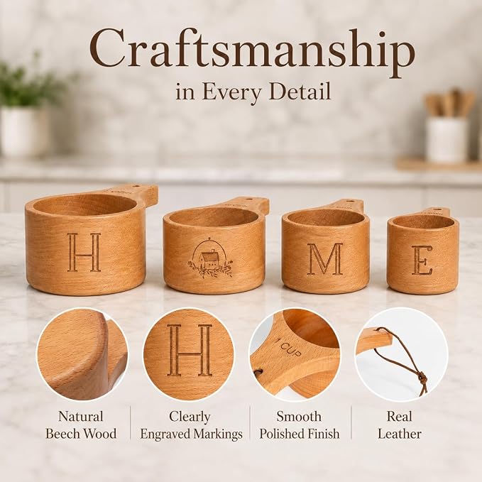 House Warming Gift New Home, Wooden Measuring Cups and Spoons Set, Housewarming Basket for Homeowners Couple Women, Closing Gifts for Home Buyers, First Apartment Kitchen Gadgets for Cooking & Baking