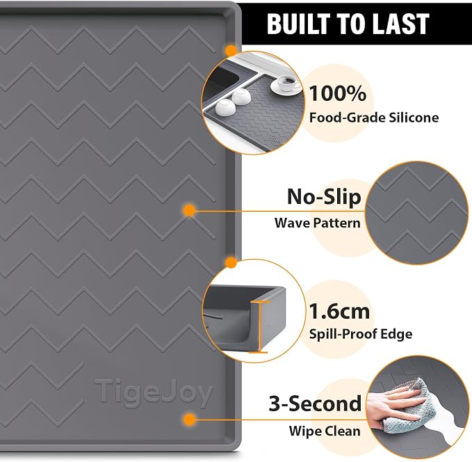 TigeJoy Waterproof Under Sink Mat 31" x 22", Shelf Liner Protector in Kitchen and Bathroom, Silicone Cabinet Liners for Organizers and Storage, Fit as Drawer Mats or Drip Tray