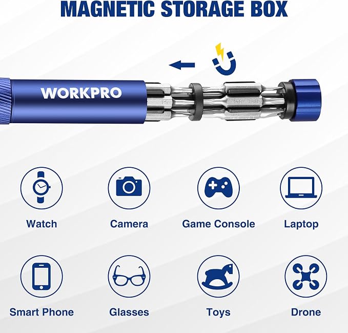 WORKPRO 24 in 1 Multi Bit Mini Screwdriver Set Magnetic, Blue | Manual Pen Screwdrivers, Tough S2 Steel Small Screwdriver Bits for Eyeglass, Watch, Laptop, Phone, Jewelry and Electronic