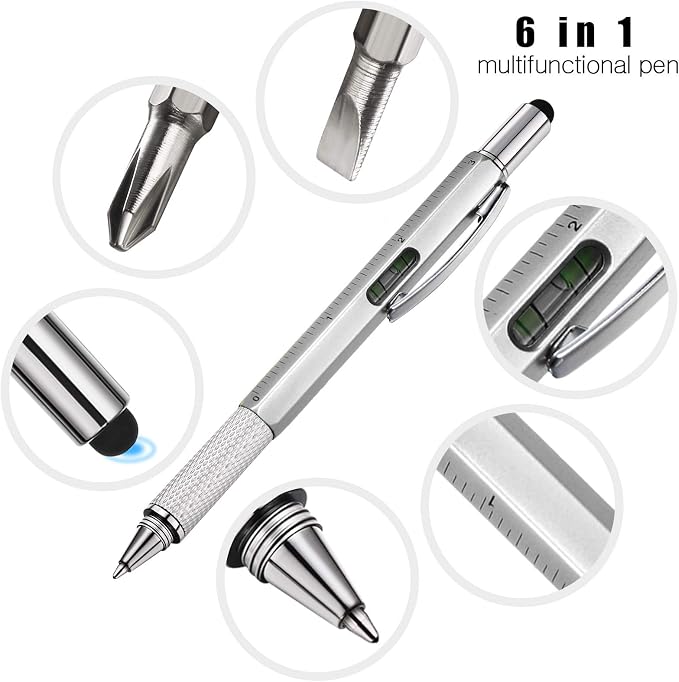 Zhanmai 16 Pcs Multi Tool Pens for Men, 6 in 1 Multitool Ballpoint Pen with Screwdriver Ruler Level Stylus Refills, Bulk Gifts for Employees Office Gadget Supplies Birthday Christmas Stocking Stuffers