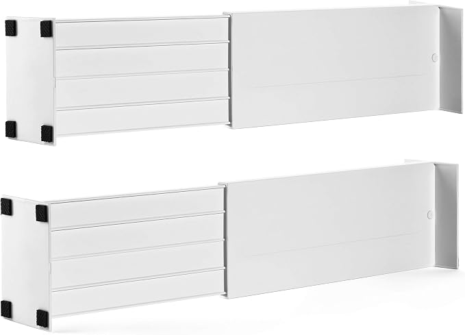 Dial Industries Adjustable Dresser Drawer Clothes Organizer Dividers, Set of 2, 4.5" Deep | Slides apart to fit drawers of any length, Separates socks, underwear and small items, Great for bedroom or bathroom drawers