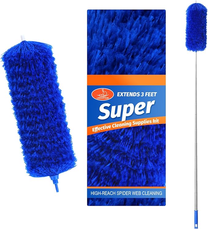 ZZ LAZYCOTTAGE Microfiber Feather Duster with Bendable Head, Dusters for Cleaning, Extendable Microfiber Duster, Long Reach Dusting Tool for High Ceilings, Ceiling Fans, Blinds, Cobweb