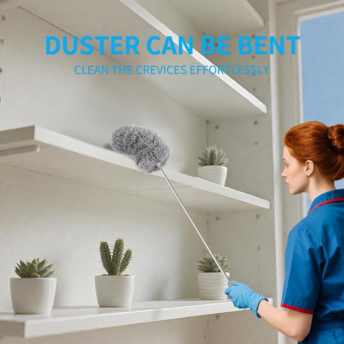 Mini Microfiber Duster for Cleaning, Hand Duster with Extension Pole, Washable Small Duster for Car Interior, Office, Furniture