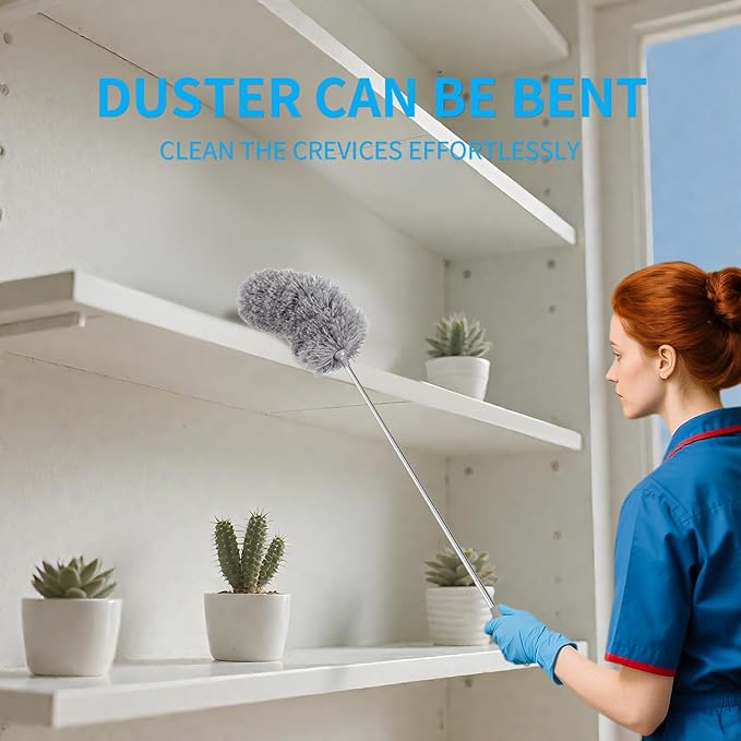 Mini Microfiber Duster for Cleaning, Hand Duster with Extension Pole, Washable Small Duster for Car Interior, Office, Furniture