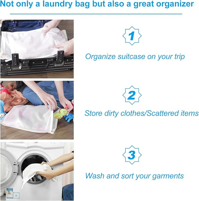 GOGOODA 3 Pack Delicates Laundry Bags, Fine Mesh Wash Bag with Hanging Loop | 3 Size M/L/XL for Lingerie, Shirts, Sweaters, Underwear, Bra, Silk, Socks, etc