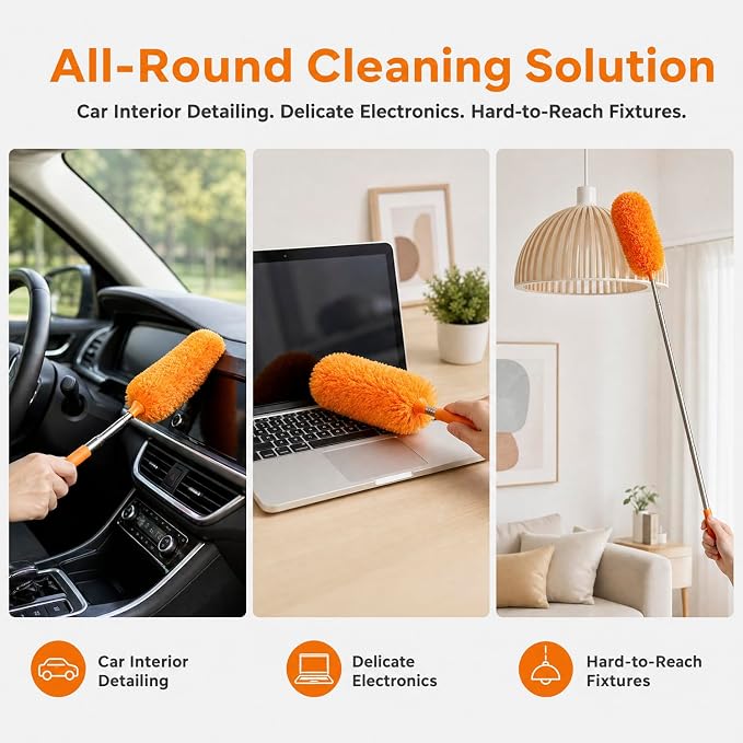 2 Pack Small Washable Microfiber Feather Duster, Microfiber Head, 13" to 30" Extendable Pole, Cleaning Tool for Office, Car, Computer, Furniture