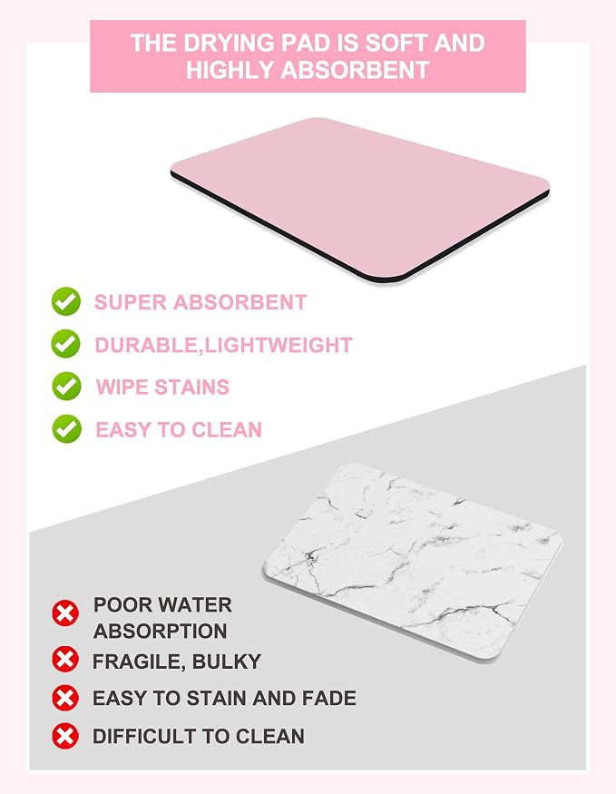 Dish Drying Mat for Kitchen Counter,Dish Drying Pad with Non-slip Rubber Backed, Hide Stain Anti Absorbent for Kitchen Counter, Drying Mat for Coffee Machine Dish Rack (Pink, 17" x 31.5")
