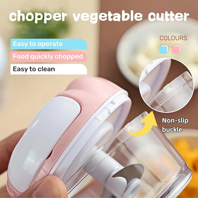 Mini Manual Food Processor Vegetable Chopper,Portable Hand Pull String Onion Chopper for Veggies, Fruits, Garlic, Nuts, Herbs, Ice cube,Cooking Gadgets & Kitchen Essentials,160ml (Pink)