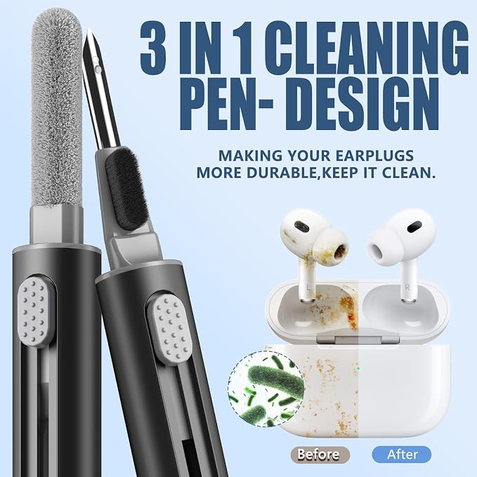 Inesore Multi Cleaning Kit for AirPods & All Bluetooth Earbuds(White+Black) | Metal Tip, High-Density Soft Brush, Flocked Sponge Tip, 3 in 1 Design, Compact & Lightweight, Easy Operation, Easy to Carry