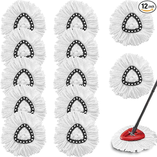 12Pack Spin Mop Replacement Heads,100% Microfiber Mop Head Replacement Compatible with Triangle Spin Mop, 360 Degree Spin Mop Refill for Easy House Cleaning Floor Mopping,Multi-Pack Value Pack