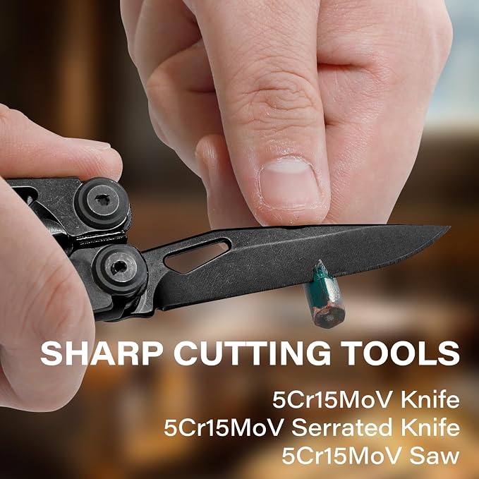 21-in-1 Scissors & Pliers Multitool w/Tungsten Cutters, Self-Locking | Durable Heavy-duty EDC Kit for Camping, Repair, DIY & Outdoor Survival, Nylon Pouch (Black)