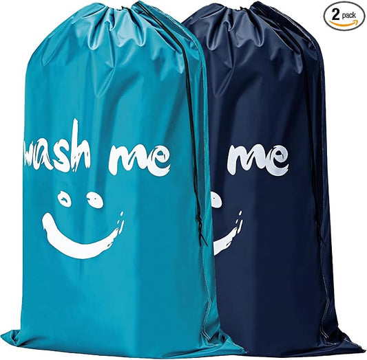 HOMEST 2 Pack XL Laundry Bag 28" x 40", Extra Large Dirty Clothes Organizer | Holds 3-4 Loads, Machine Washable Drawstring Laundry Bag for Dorm, Camp, Laundromat, Family, Travel,Blue & Sky Blue