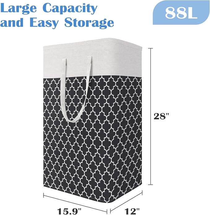 BlissTotes 3-Pack Laundry Basket, Collapsible Laundry Hamper, Black, 88L | Laundry Clothes Hamper, Hampers for Bedroom, Freestanding Hamper with Handles, Clothes Laundry Basket