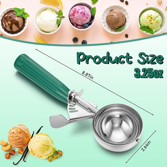 Reallnaive 2 Pcs Release Cookie Scoops Ice Cream Scooper with Trigger Release Portion Scoop Stainless Steel for Portion Control, Baking Food, Cookie Dough (3.25 oz,Green)