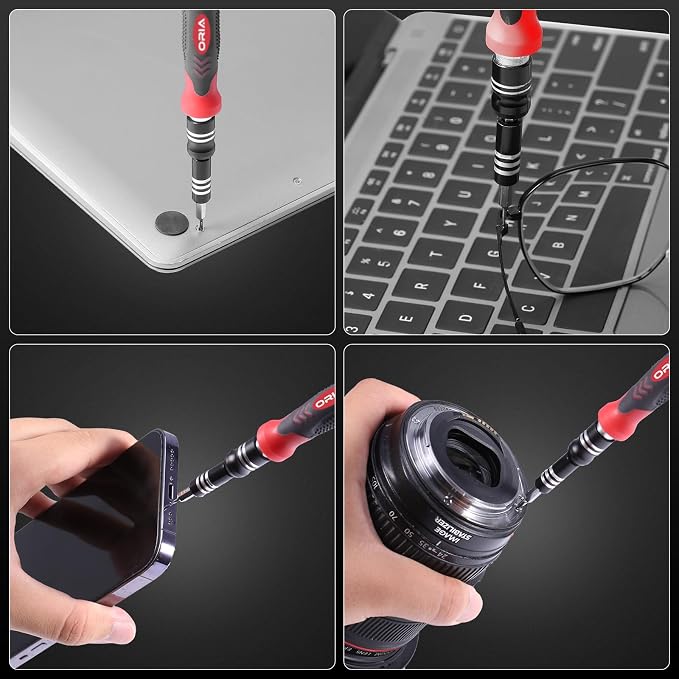 ORIA Precision Screwdriver Kit, Mini Screwdriver Set, 61 in 1 with 57 Bits Repair Tools with Flexible Shaft, Extension Rod for Mobile Phone, Smartphone, Tablet, PC, Red
