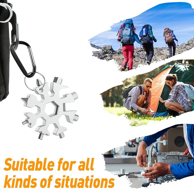 Gifts for Men 18-in-1 Snowflake Multitool, Anniversary Birthday Gift Silver | Snowflake Tool, Camping Accessories Cool Gadgets Tools, Gifts for Men Dad Husband Him Grandpa, Christmas Stocking Stuffers