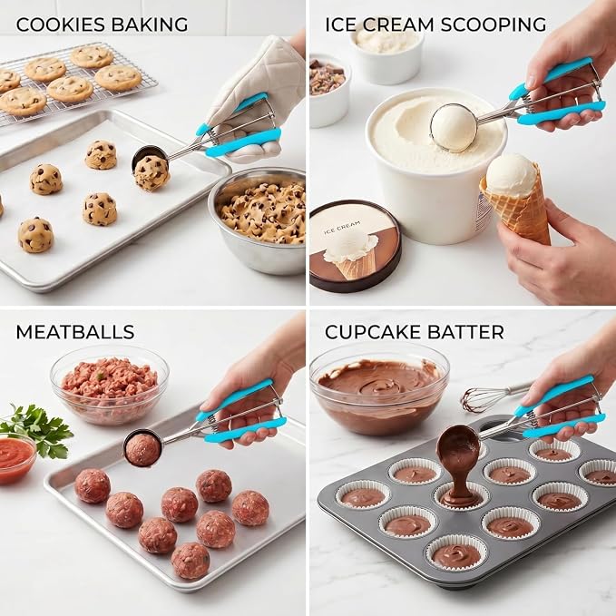 Cookie Scoop, Ice Cream Scoop, 1Tbsp/15 ml/0.5oz Cookie Scoops for Baking, 18/8 Stainless Steel Cookie Scooper for Baking, Cookie Dough Scoop with Non-slip Grip(Blue)