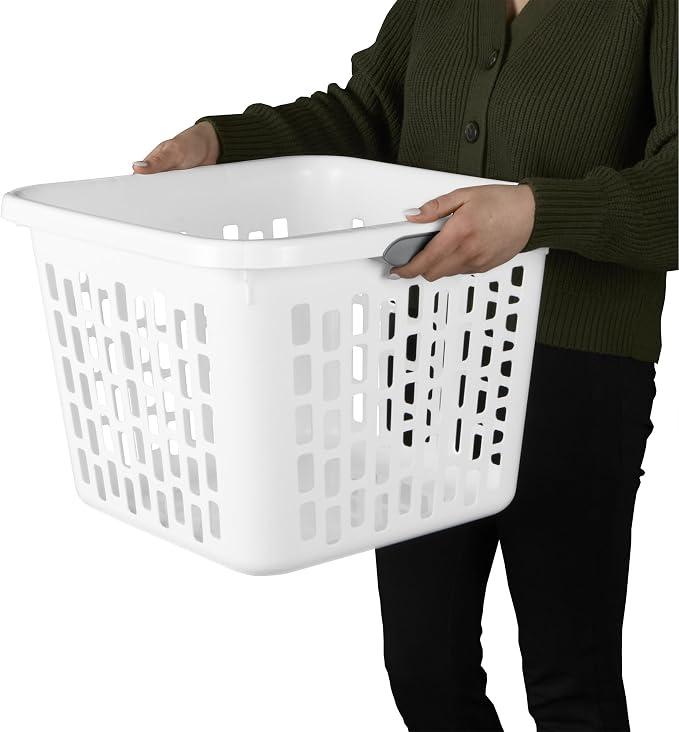 Sterilite Square Laundry Basket, Plastic Clothes Hamper, 24 Pack | 1.5 Bushel Capacity, White, Large Bin with Comfort Grip Handles and Reinforced Rim