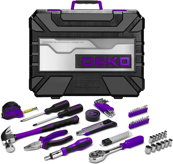DEKOPRO Tool Set: 228 Piece Home Tool Kit, Household Basic Repair Tool Set Comes with Storage ToolBox, Socket Wrench Set for Car, Hand Tool Box Set for Home - Purple