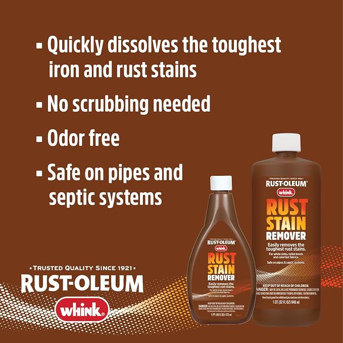 Rust-Oleum Whink Rust Stain Remover | Heavy-Duty Iron Stain Remover for White Toilets & Sinks, Colorfast Fabric & Carpets | 16 oz