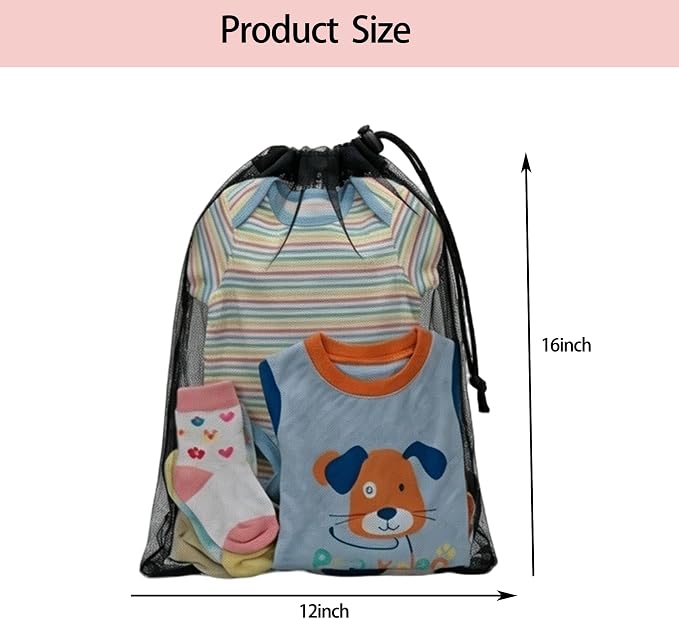 4 Pack Mesh Travel Laundry Bag 12" x 16"Extra Large Dirty Clothes Organizer | Machine Washable Dirty Clothes Organizer with Drawstring and ID Tag, Large Enough to Laundry Essentials forTravel