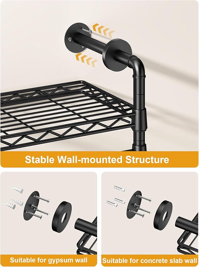 ULIFHOME M6 Clothes Rack for Wall Mounted, Heavy Duty Closet Wardrobe System with 8 Shelves and 4 Hanger Rods, 68.5" W x 11.8" D x 86.6" H Clothing Storage Organizer for Holding 1064lbs, Black