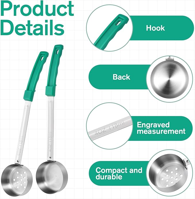6 Pcs Portion Control Serving Spoons, Stainless Steel Measuring Ladle Scoops with Plastic Handle, 4 Oz Slotted and Unslotted Food Measuring Utensils for Weight Loss, Restaurants, Home