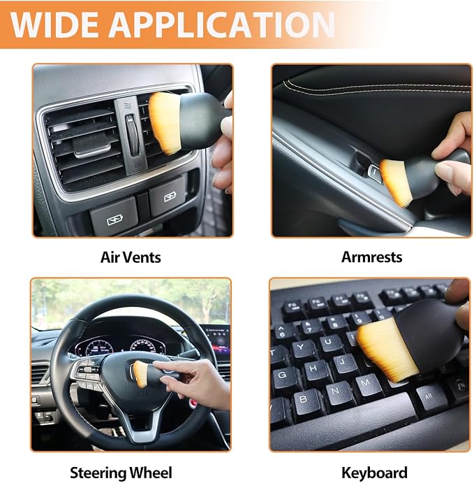 2PCS Car Detailing Brush Car Cleaning Brush Interior, Soft Bristle Dusting Brush Car Interior Cleaning Tool Car Dash Duster Brush for Dashboard, Leather, Air Vents, Computer, Keyboard (White)